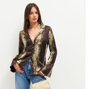 Reformation Jeremiah Silk Bell Sleeve V-Neck Blouse size XS